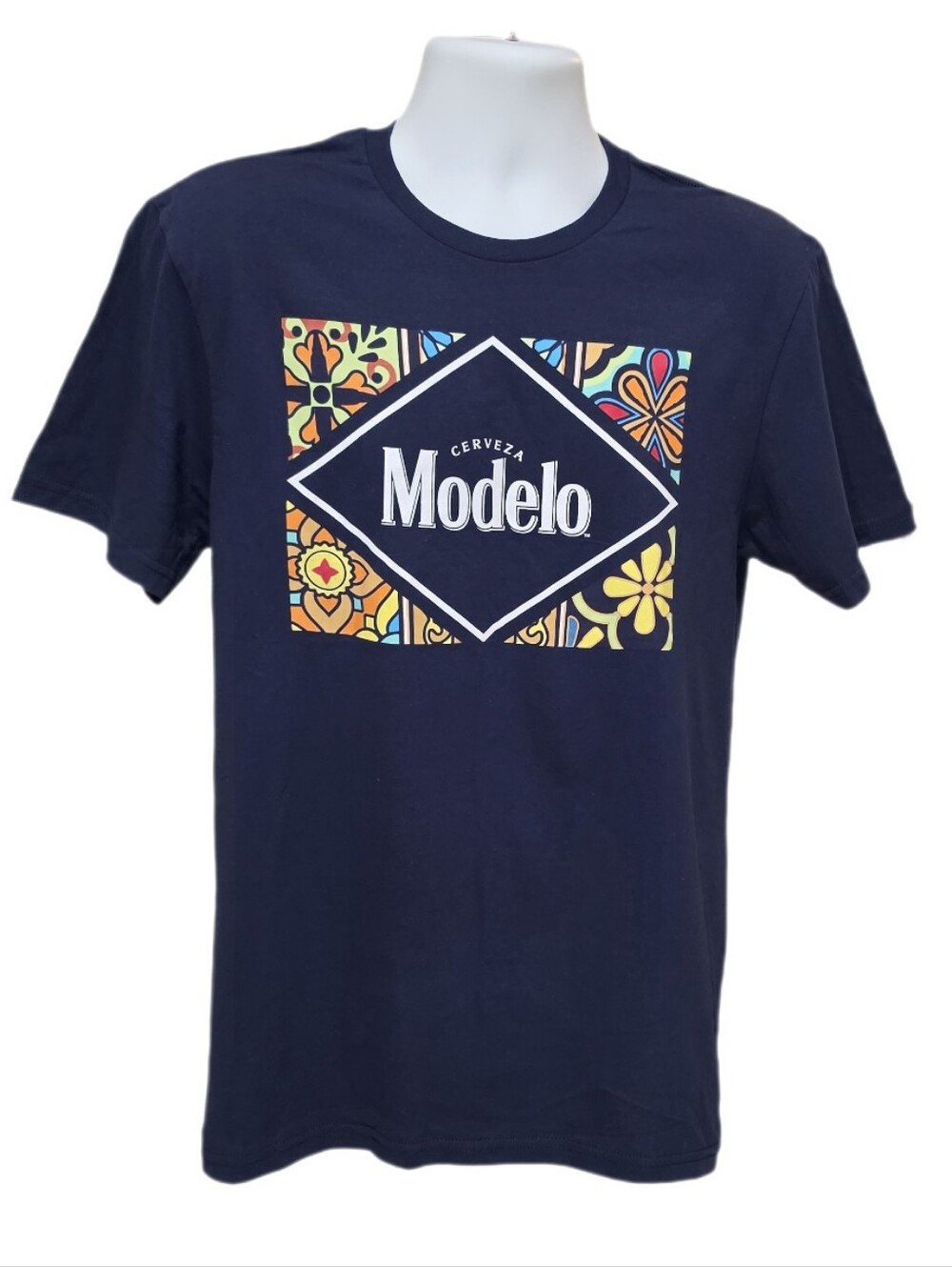 Cerveza Modelo Men's Short Sleeve Knit Graphic T-Shirt Beer Aztec Tile Blue M